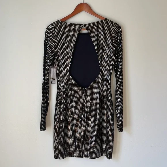 NWT GUESS Black Sequin Long Sleeve Mini Dress Size Medium - Picture 3 of 7